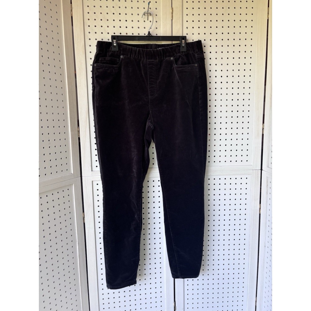 Lands End Women's 16 Black Pull On Velvet Pants Tapered Leg Elastic Waist